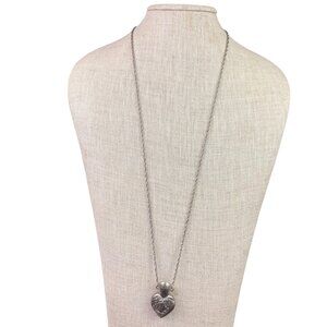 Vintage Silver Tone Womens Heart Necklace Greco Egyptian Vase Profile